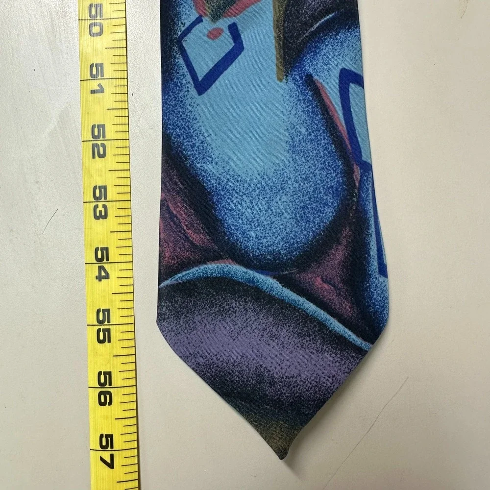 Yves Saint Laurent YSL Mens Silk Tie Blue Purple Abstract Geometric France